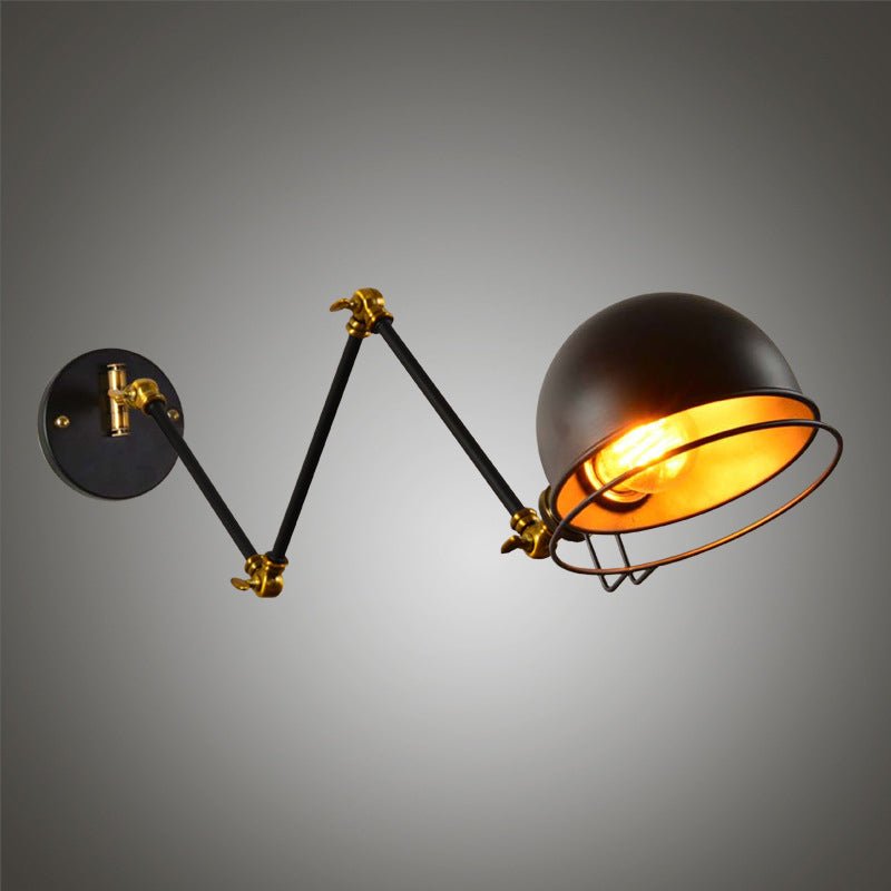 Siopsrl| Bowl Restaurant Adjustable Wall Lamp Vintage Metal Single Black Wall-Mounted Lamp with Wire Protection, 4"+4"/8"+8"/12"+6" Width