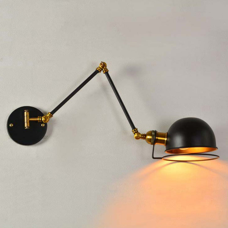 Siopsrl| Bowl Restaurant Adjustable Wall Lamp Vintage Metal Single Black Wall-Mounted Lamp with Wire Protection, 4"+4"/8"+8"/12"+6" Width
