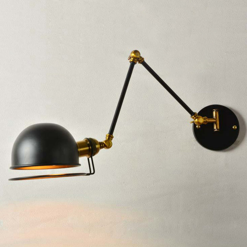 Siopsrl| Bowl Restaurant Adjustable Wall Lamp Vintage Metal Single Black Wall-Mounted Lamp with Wire Protection, 4"+4"/8"+8"/12"+6" Width