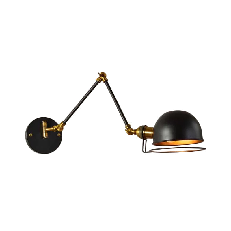 Siopsrl| Bowl Restaurant Adjustable Wall Lamp Vintage Metal Single Black Wall-Mounted Lamp with Wire Protection, 4"+4"/8"+8"/12"+6" Width