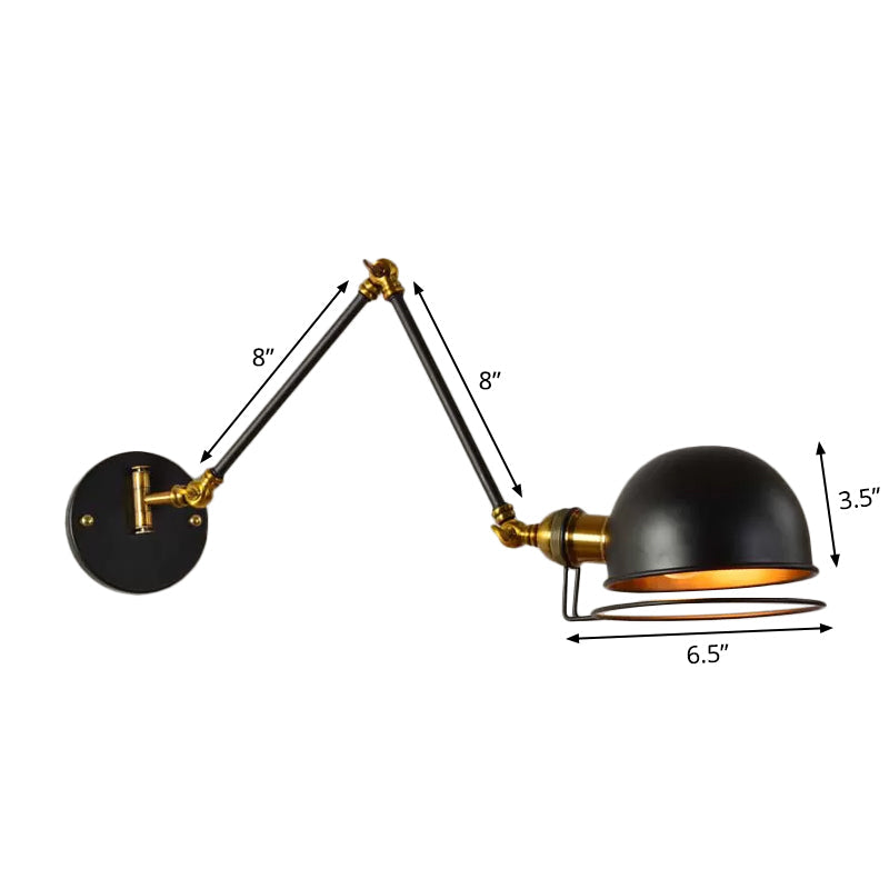 Siopsrl| Bowl Restaurant Adjustable Wall Lamp Vintage Metal Single Black Wall-Mounted Lamp with Wire Protection, 4"+4"/8"+8"/12"+6" Width