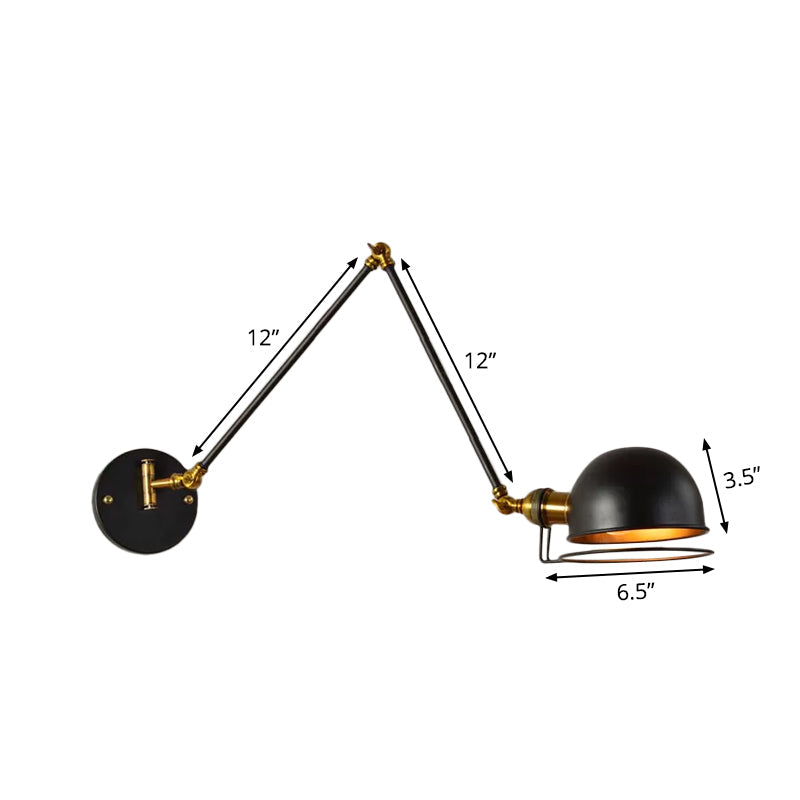 Siopsrl| Bowl Restaurant Adjustable Wall Lamp Vintage Metal Single Black Wall-Mounted Lamp with Wire Protection, 4"+4"/8"+8"/12"+6" Width