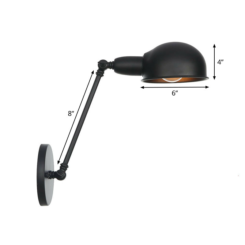 Siopsrl| Industrial Dome-Shaped Wall Lamp Kit Single Bulb Iron Wall Mount Lighting Fixture with Swing Arm in Black, 6"+6"/12"+6" W