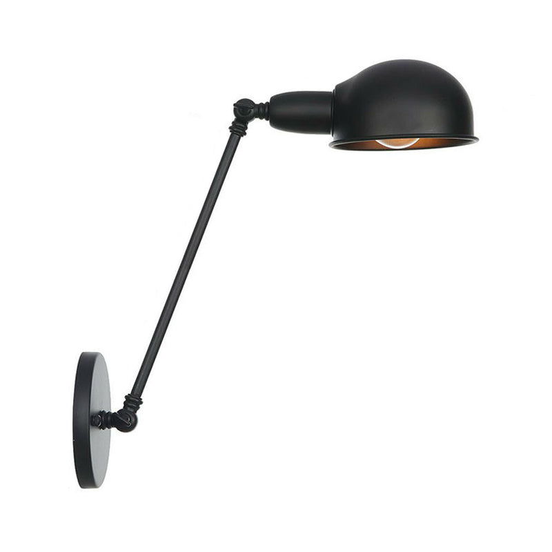 Siopsrl| Industrial Dome-Shaped Wall Lamp Kit Single Bulb Iron Wall Mount Lighting Fixture with Swing Arm in Black, 6"+6"/12"+6" W