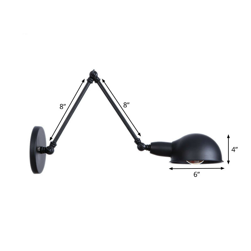 Siopsrl| Industrial Dome-Shaped Wall Lamp Kit Single Bulb Iron Wall Mount Lighting Fixture with Swing Arm in Black, 6"+6"/12"+6" W