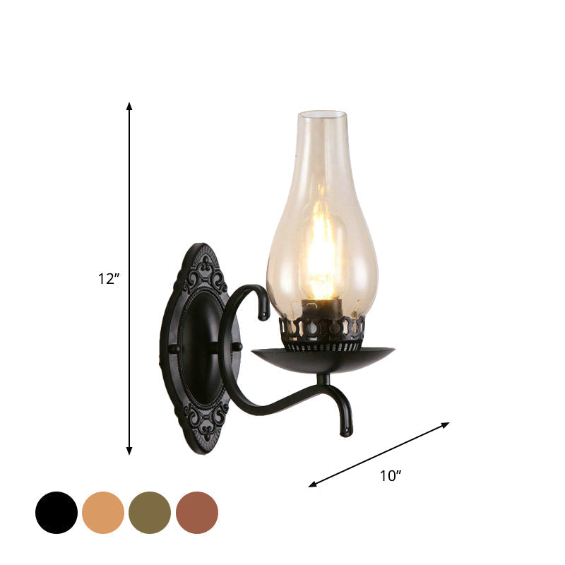Siopsrl| Single-arm Wall Light Industrial Hall Wall Light with Kerosene Clear/Frosted Glass Shade in Copper/Bronze