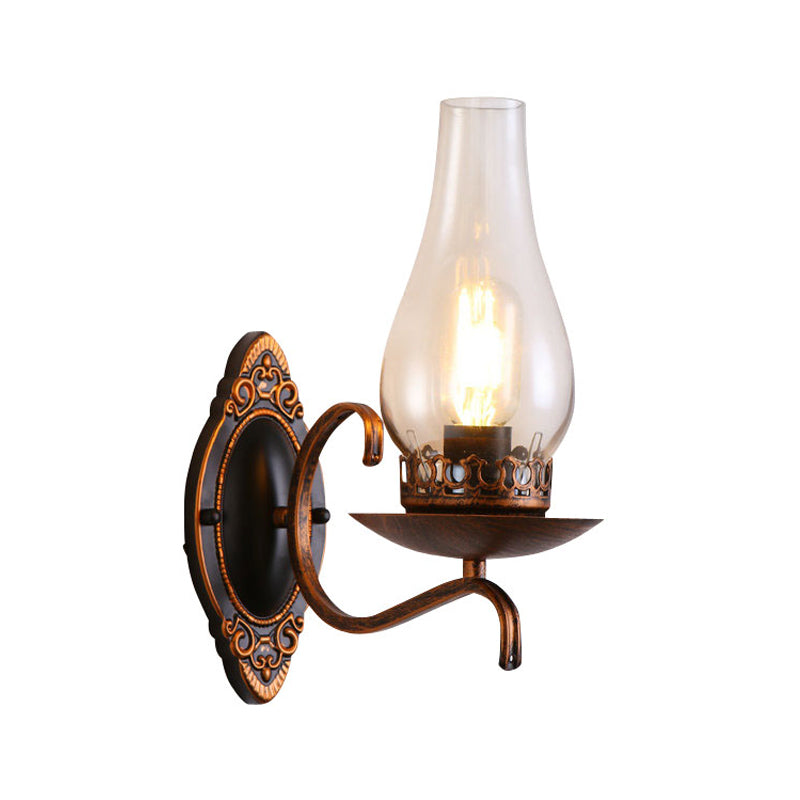 Siopsrl| Single-arm Wall Light Industrial Hall Wall Light with Kerosene Clear/Frosted Glass Shade in Copper/Bronze