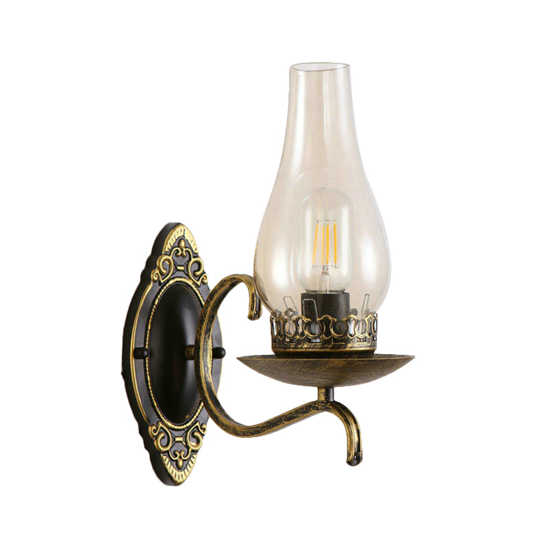 Siopsrl| Single-arm Wall Light Industrial Hall Wall Light with Kerosene Clear/Frosted Glass Shade in Copper/Bronze