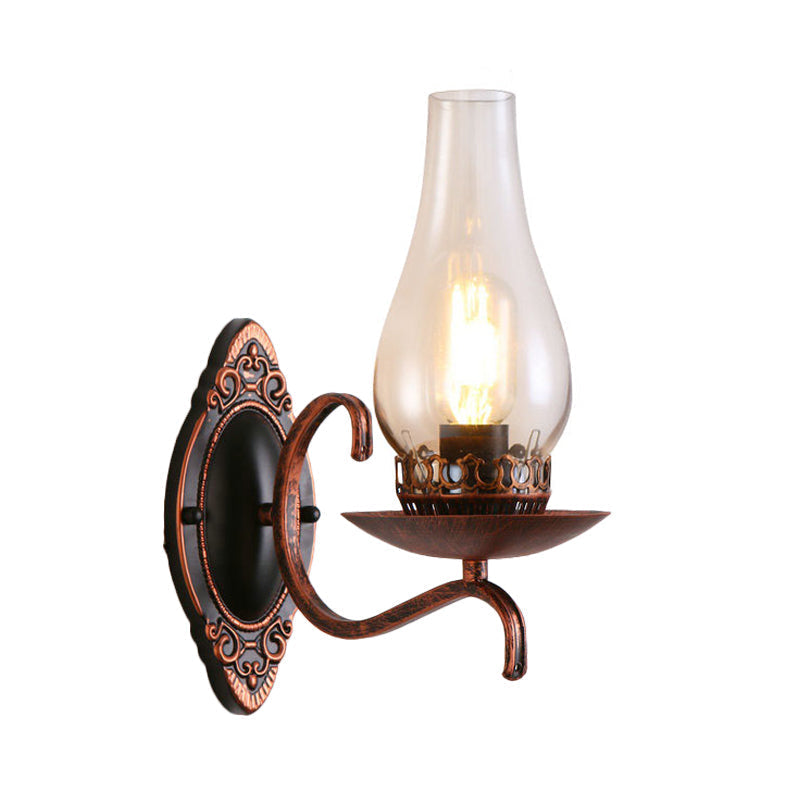 Siopsrl| Single-arm Wall Light Industrial Hall Wall Light with Kerosene Clear/Frosted Glass Shade in Copper/Bronze