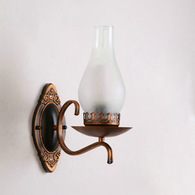 Siopsrl| Single-arm Wall Light Industrial Hall Wall Light with Kerosene Clear/Frosted Glass Shade in Copper/Bronze