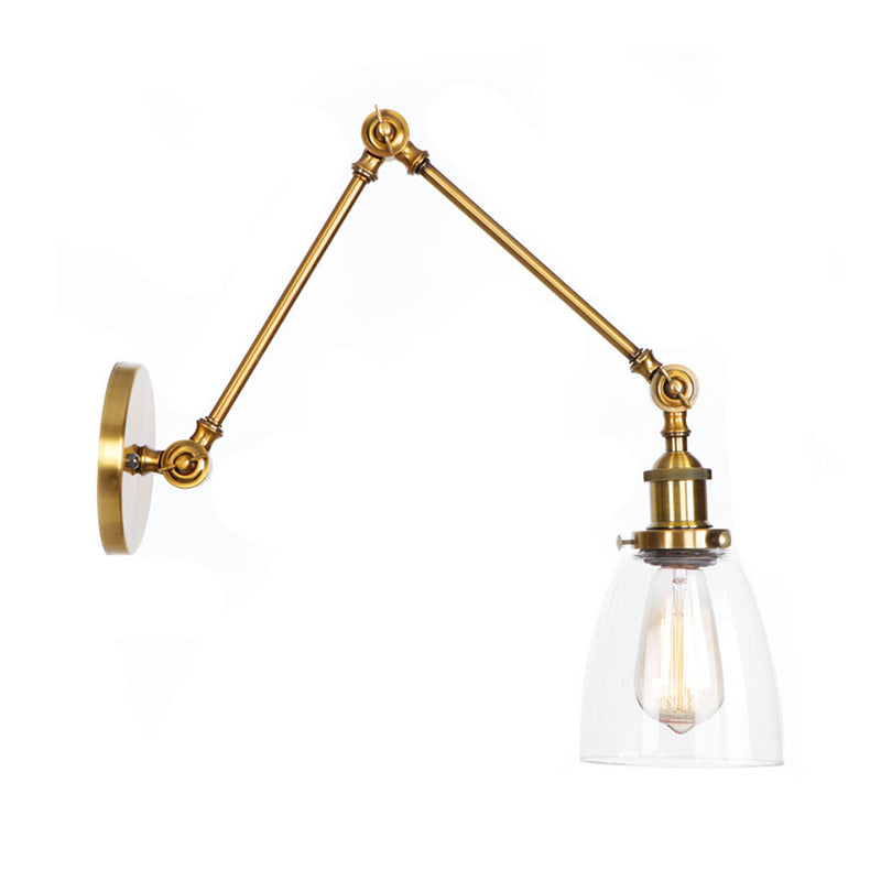 Siopsrl| 1-Light Clear Glass Wall Light Fixture Aged Brass/Bronze Swing Arm Wall Lamp with Bell/Ball Clear Glass Shade
