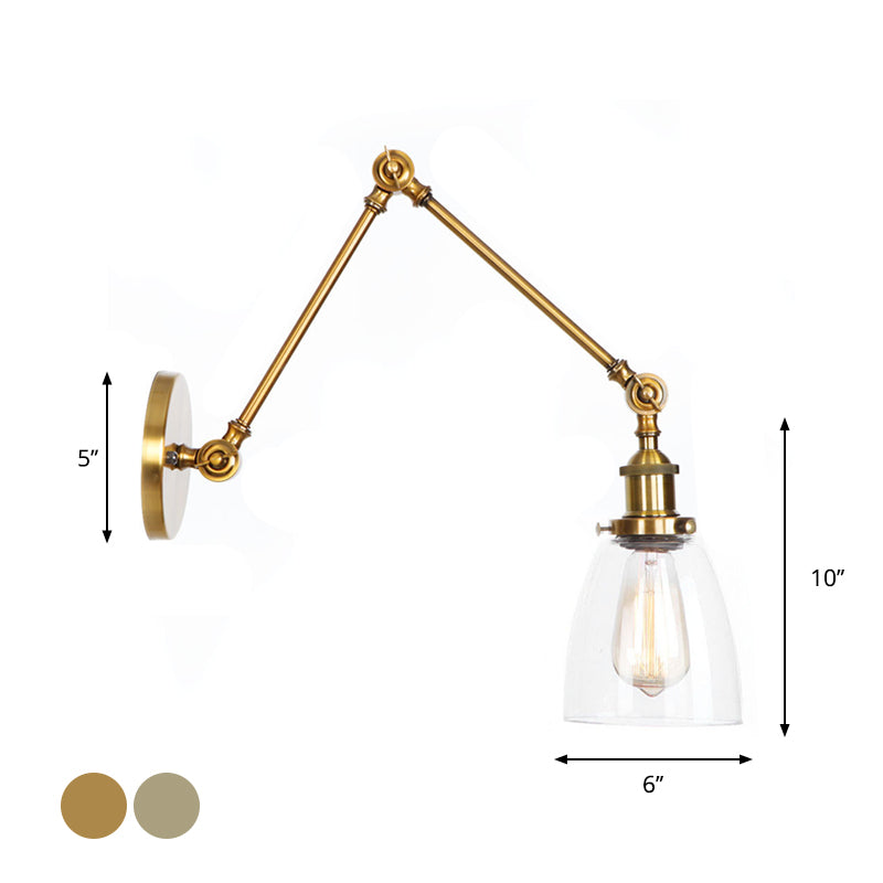 Siopsrl| 1-Light Clear Glass Wall Light Fixture Aged Brass/Bronze Swing Arm Wall Lamp with Bell/Ball Clear Glass Shade