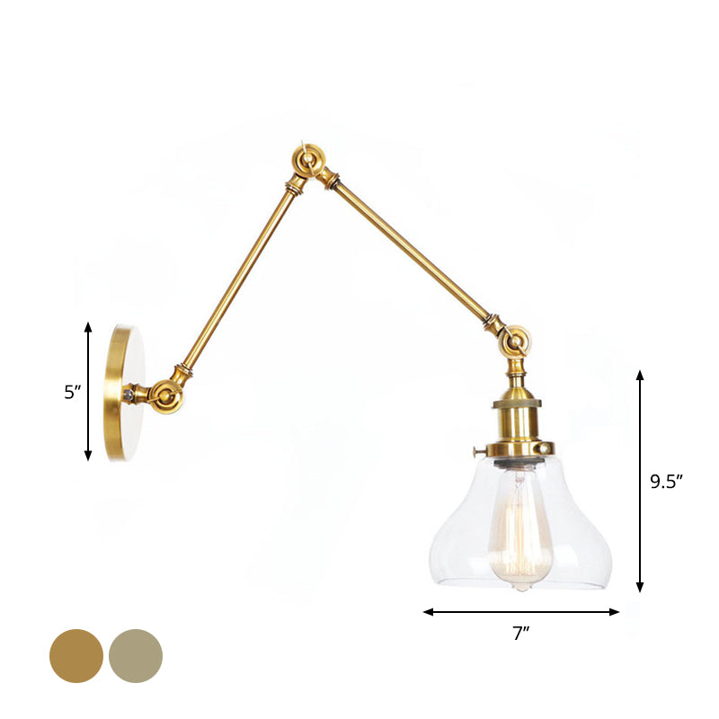 Siopsrl| 1-Light Clear Glass Wall Light Fixture Aged Brass/Bronze Swing Arm Wall Lamp with Bell/Ball Clear Glass Shade