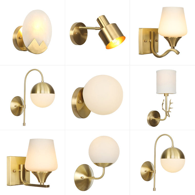 Siopsrl| Brass 1-Light Wall Lamp Fixture Antique Frosted White Glass Tulip Shade/Cylinder Wall Mount Light with Arm