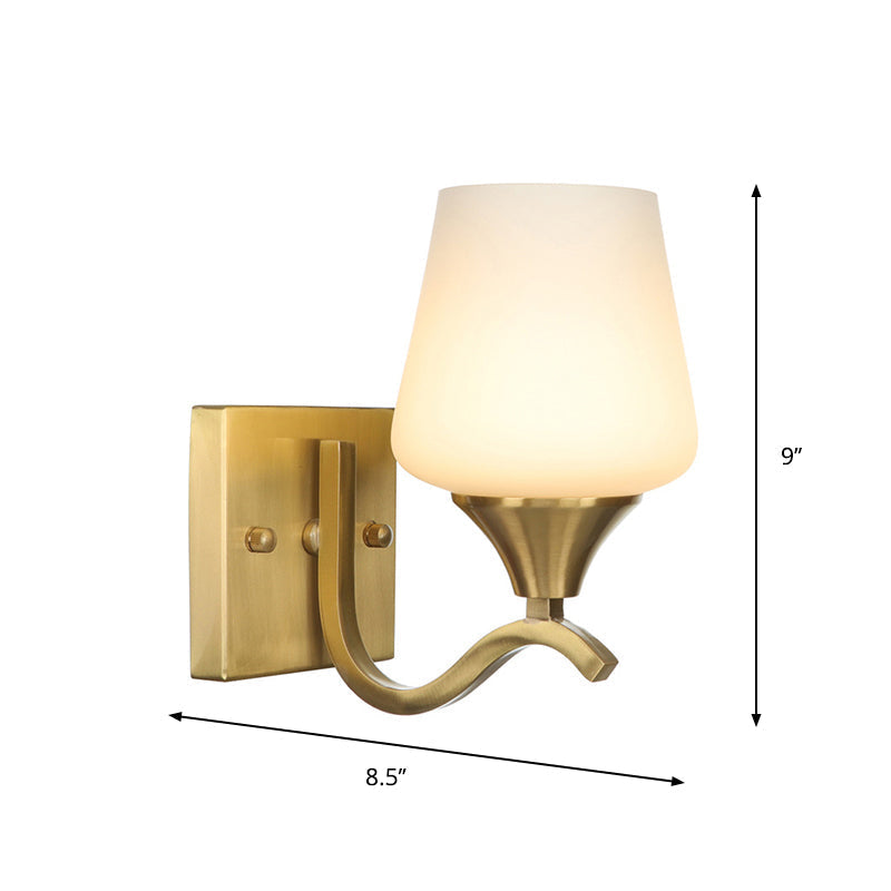 Siopsrl| Brass 1-Light Wall Lamp Fixture Antique Frosted White Glass Tulip Shade/Cylinder Wall Mount Light with Arm