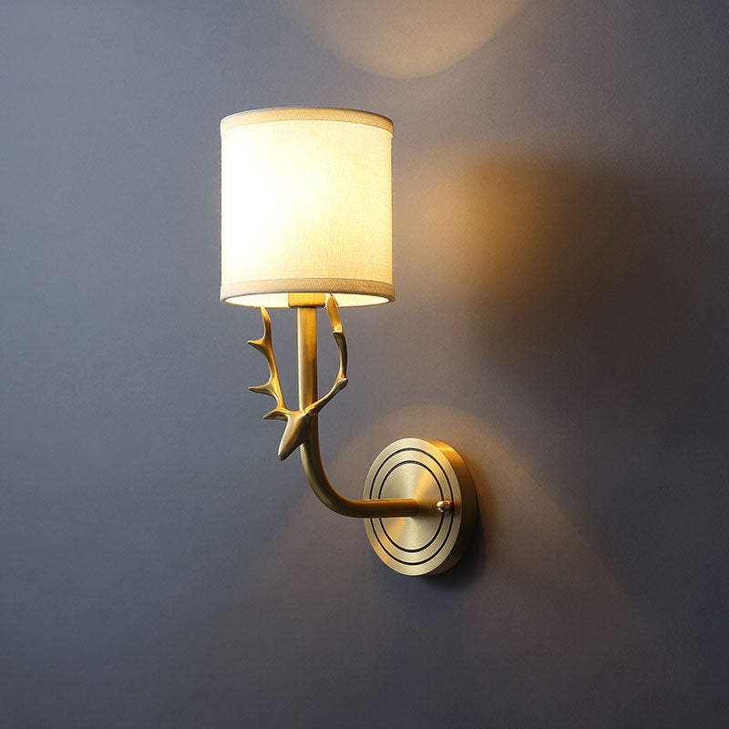 Siopsrl| Brass 1-Light Wall Lamp Fixture Antique Frosted White Glass Tulip Shade/Cylinder Wall Mount Light with Arm