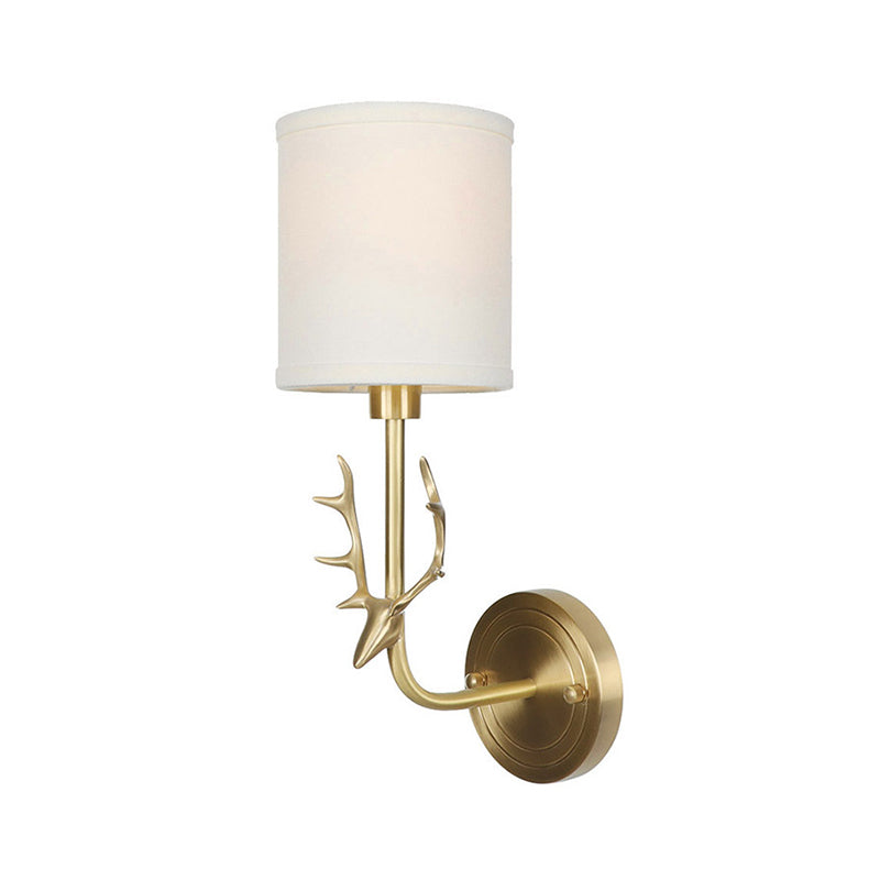 Siopsrl| Brass 1-Light Wall Lamp Fixture Antique Frosted White Glass Tulip Shade/Cylinder Wall Mount Light with Arm
