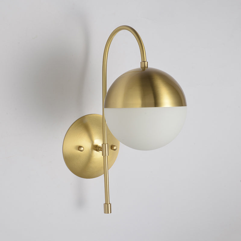 Siopsrl| Brass 1-Light Wall Lamp Fixture Antique Frosted White Glass Tulip Shade/Cylinder Wall Mount Light with Arm