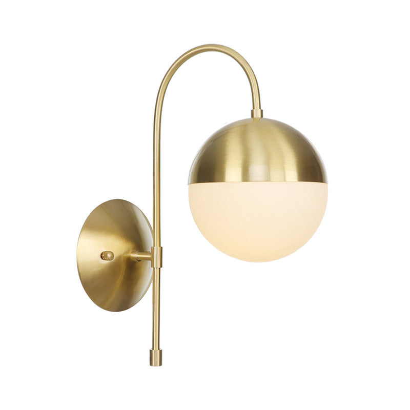 Siopsrl| Brass 1-Light Wall Lamp Fixture Antique Frosted White Glass Tulip Shade/Cylinder Wall Mount Light with Arm