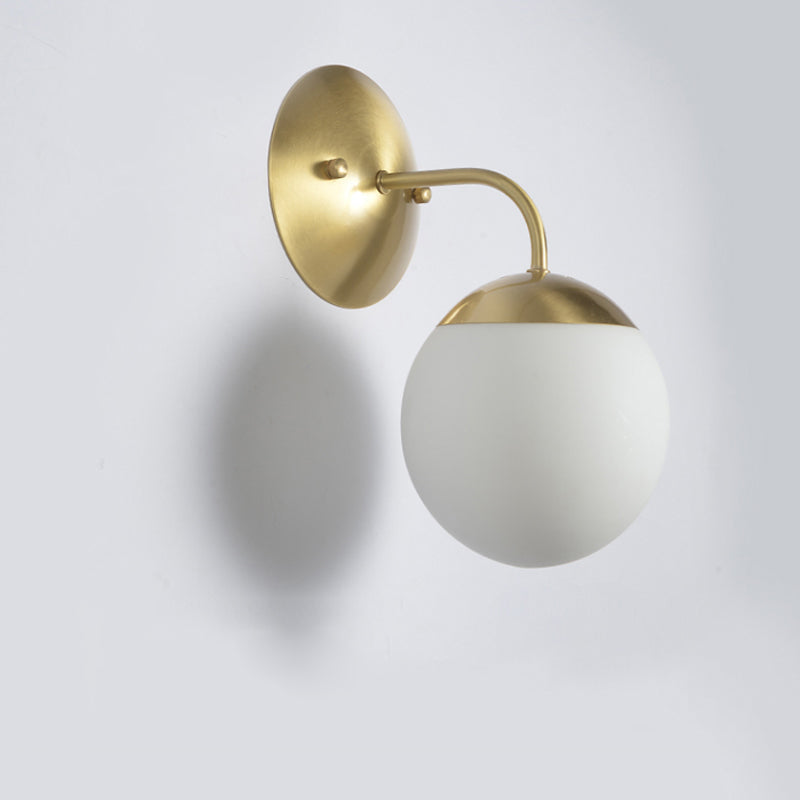 Siopsrl| Brass 1-Light Wall Lamp Fixture Antique Frosted White Glass Tulip Shade/Cylinder Wall Mount Light with Arm