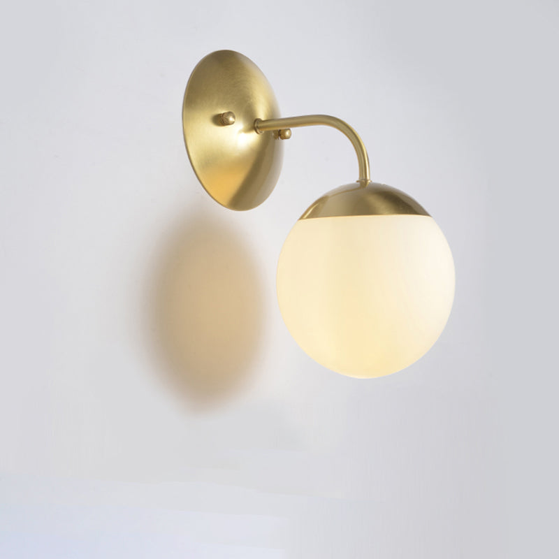 Siopsrl| Brass 1-Light Wall Lamp Fixture Antique Frosted White Glass Tulip Shade/Cylinder Wall Mount Light with Arm