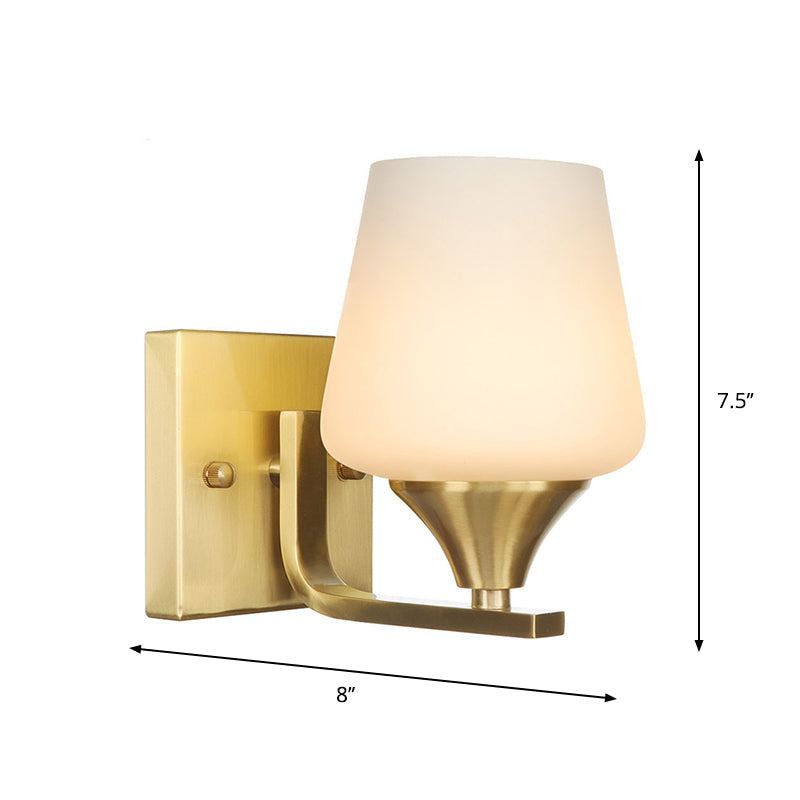 Siopsrl| Brass 1-Light Wall Lamp Fixture Antique Frosted White Glass Tulip Shade/Cylinder Wall Mount Light with Arm