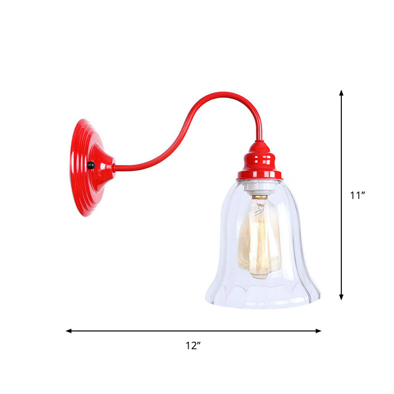 Siopsrl| Iron Red Wall Lighting Kit Gooseneck 1 Bulb Loft Style Wall Lighting with Cone/Sphere/Bell Clear Glass Shade
