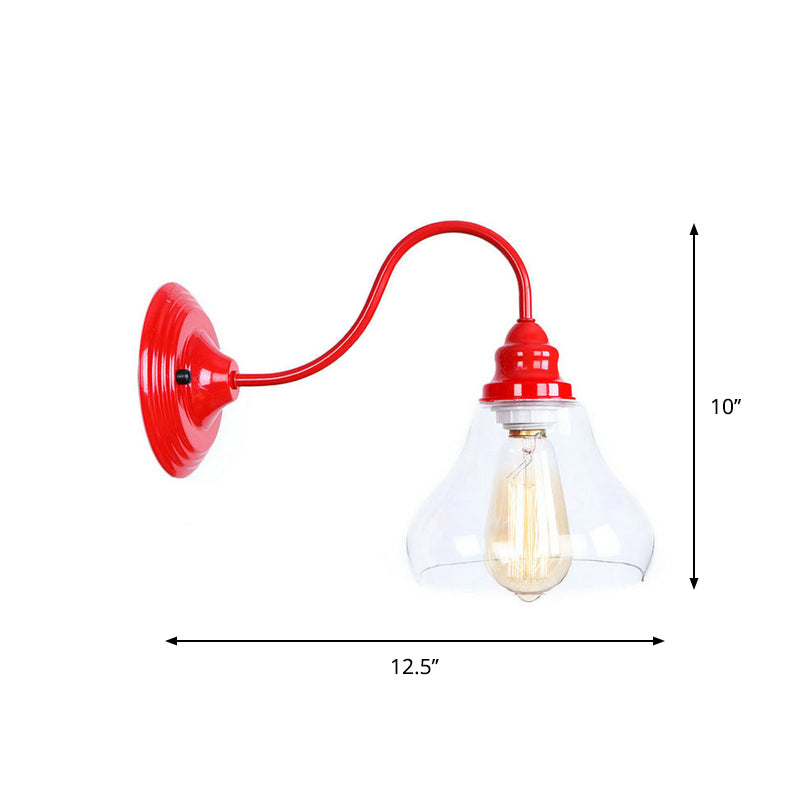 Siopsrl| Iron Red Wall Lighting Kit Gooseneck 1 Bulb Loft Style Wall Lighting with Cone/Sphere/Bell Clear Glass Shade