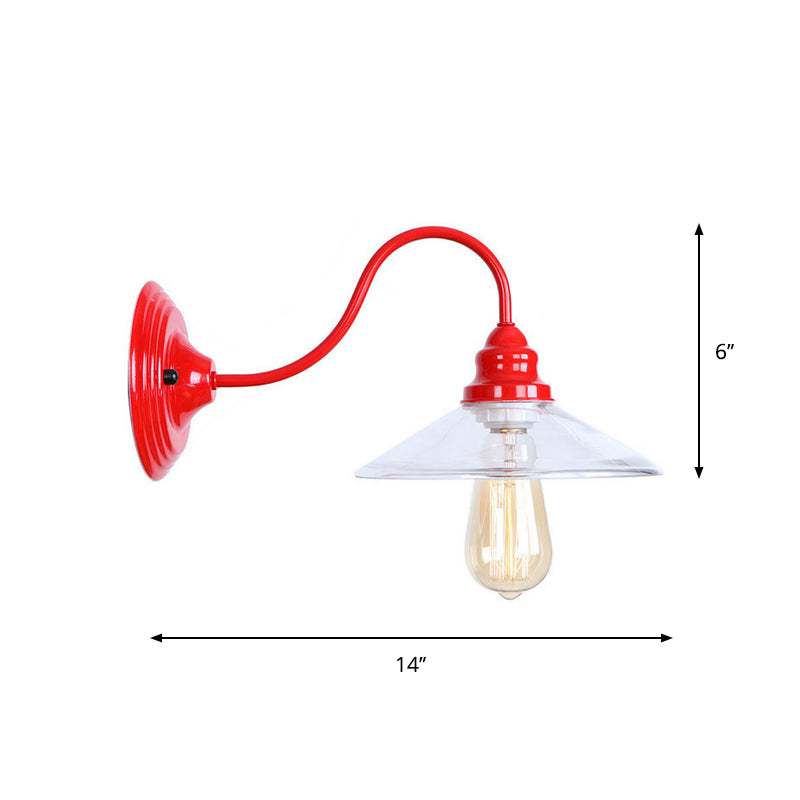 Siopsrl| Iron Red Wall Lighting Kit Gooseneck 1 Bulb Loft Style Wall Lighting with Cone/Sphere/Bell Clear Glass Shade
