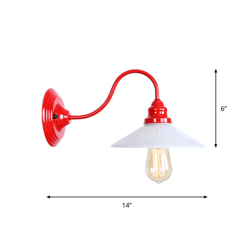 Siopsrl| Iron Red Wall Lighting Kit Gooseneck 1 Bulb Loft Style Wall Lighting with Cone/Sphere/Bell Clear Glass Shade