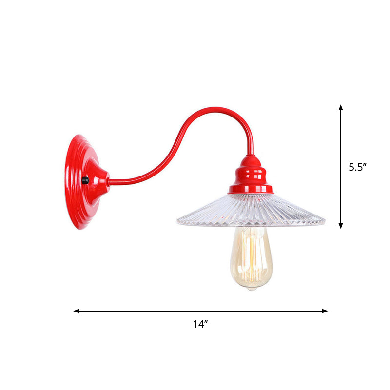 Siopsrl| Iron Red Wall Lighting Kit Gooseneck 1 Bulb Loft Style Wall Lighting with Cone/Sphere/Bell Clear Glass Shade
