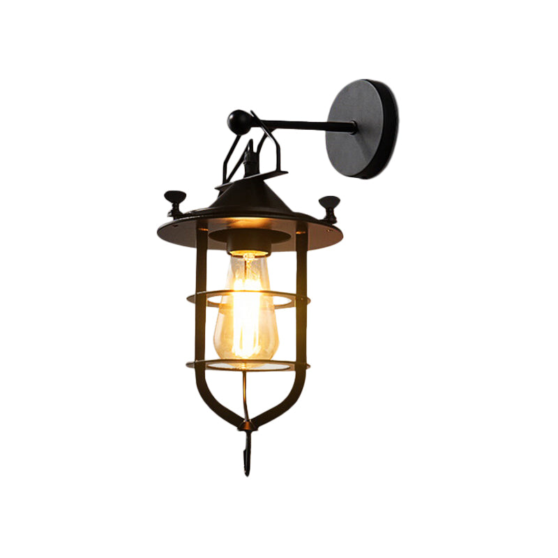 Siopsrl| Iron Black Surface Wall Sconce Water Pipe/Cage/Fist-shaped 1-Bulb Industrial Style Wall Mounted Light Fixture