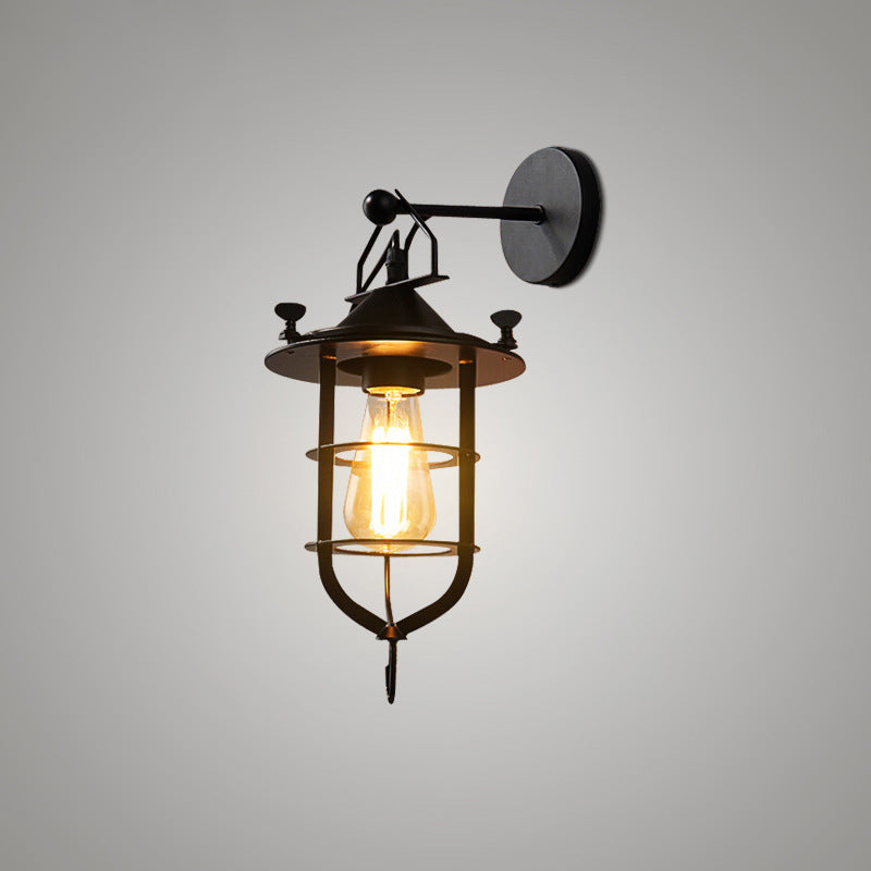 Siopsrl| Iron Black Surface Wall Sconce Water Pipe/Cage/Fist-shaped 1-Bulb Industrial Style Wall Mounted Light Fixture