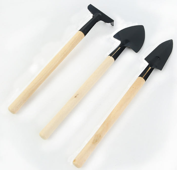 Siopsrl| 3-piece garden tool set with wooden handles – Handy shovel, rake, and hoe for garden maintenance