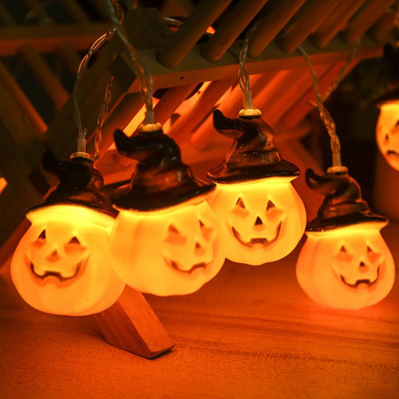 Glowing pumpkin garland Halloween with witch hats | Siopsrl