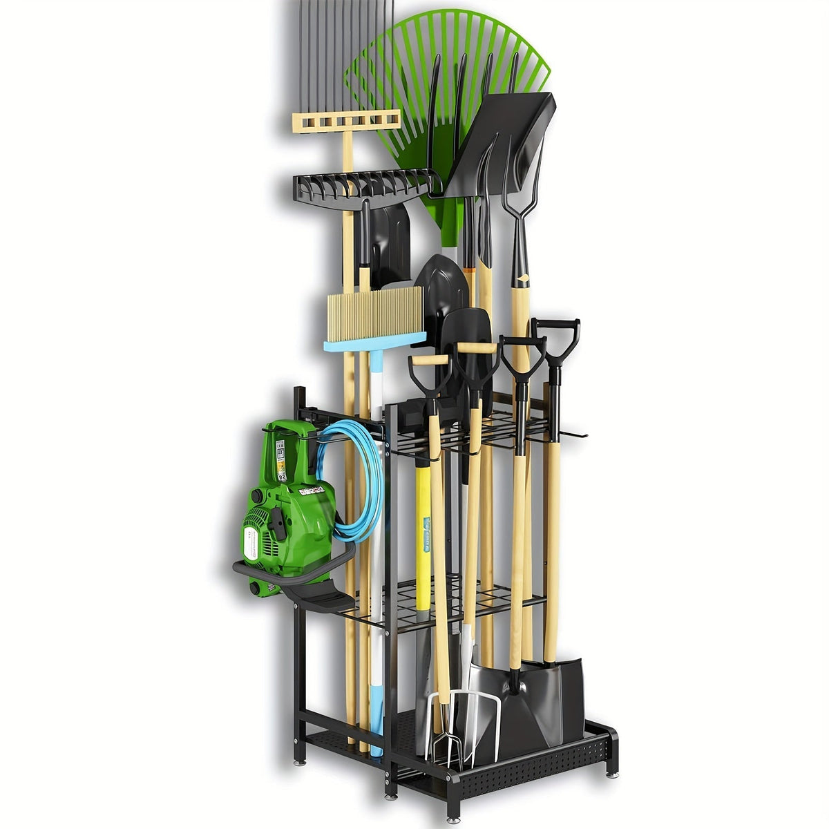 Siopsrl| Heavy-Duty Black Metal Garden Rack – Durable Outdoor Tool & Hose Storage Organiser