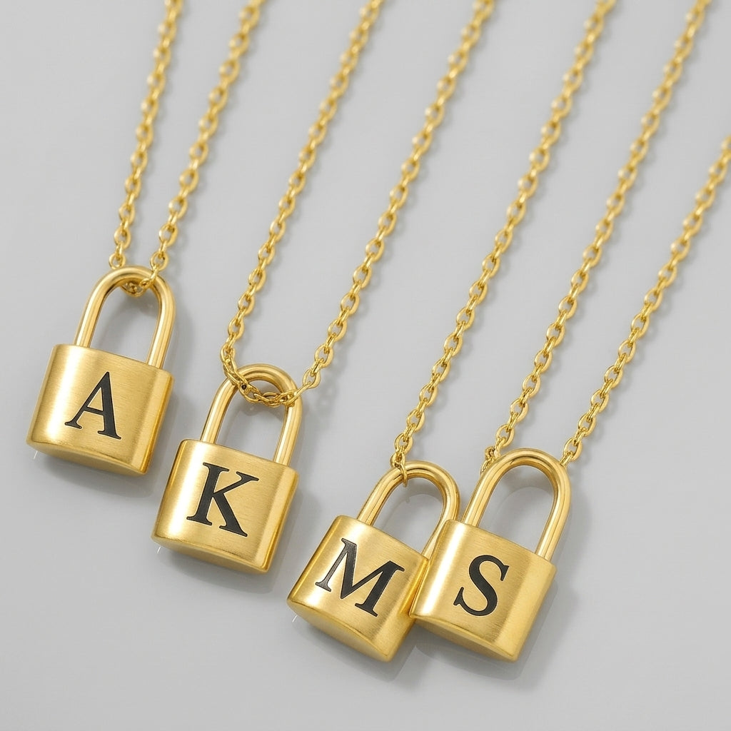Ellie® Initial Love Lock 14K Gold Necklace