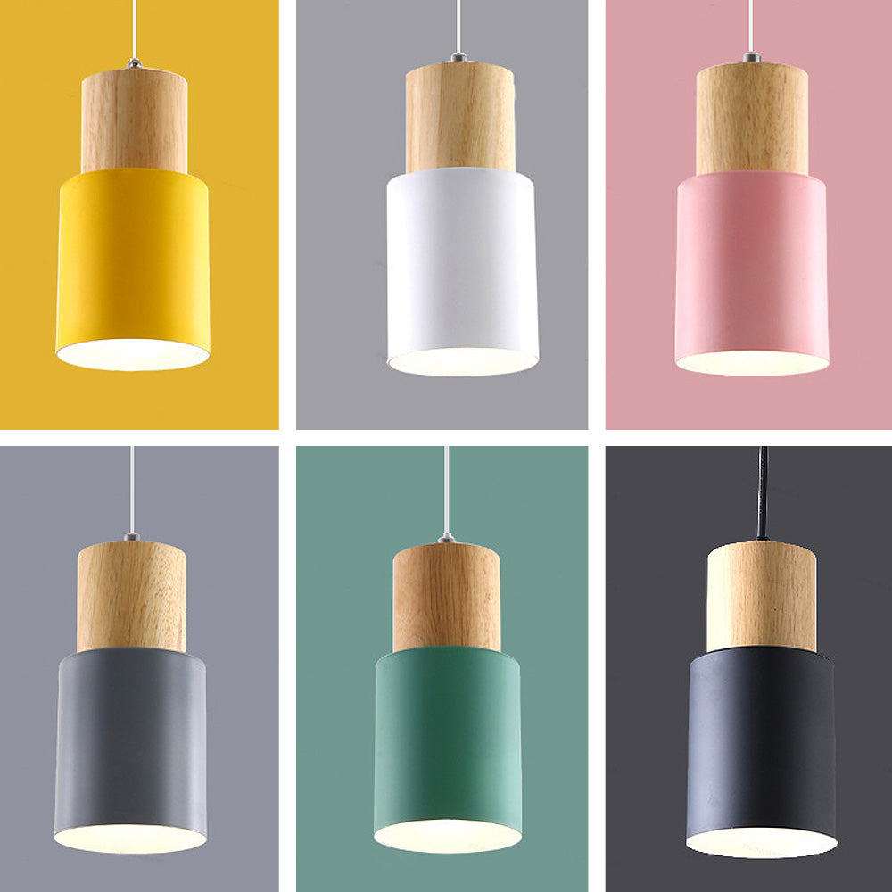 Siopsrl| Pendant Light Modern Wood Black Cylinder Fixture