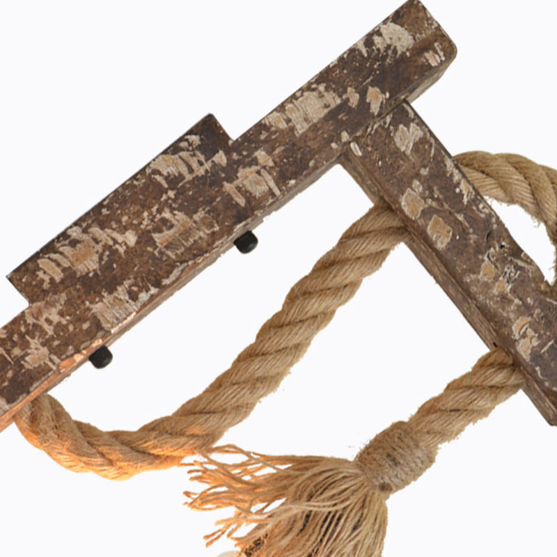Siopsrl| 1 Light Bare Bulb Wall Lamp Fixture Warehouse Beige Jute Rope Wall Mounted Light with Wooden Back Plate