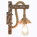 Siopsrl| 1 Light Bare Bulb Wall Lamp Fixture Warehouse Beige Jute Rope Wall Mounted Light with Wooden Back Plate