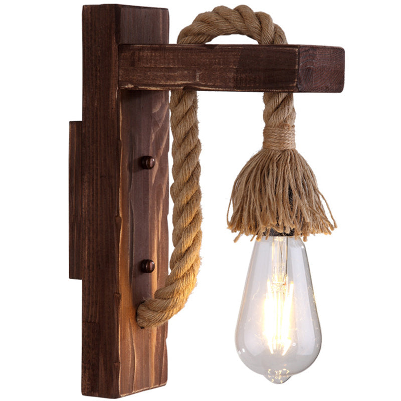 Siopsrl| Brown L-shaped wall-mounted lighting Rustic wood 1 light dining room wall light with hemp rope cable