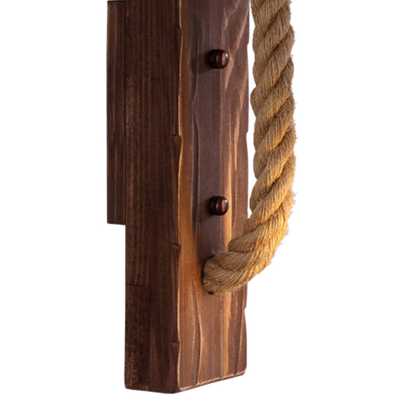 Siopsrl| Brown L-shaped wall-mounted lighting Rustic wood 1 light dining room wall light with hemp rope cable