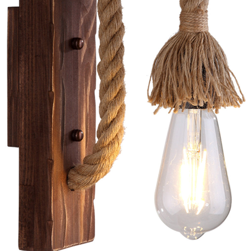 Siopsrl| Brown L-shaped wall-mounted lighting Rustic wood 1 light dining room wall light with hemp rope cable