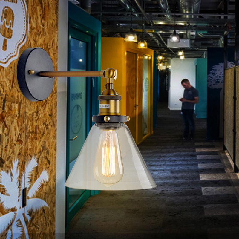 Siopsrl| 1 Light Geometry Wall Mount Light Industrial Brass Finish Clear Glass Wall Lighting Ideas for the Hallway