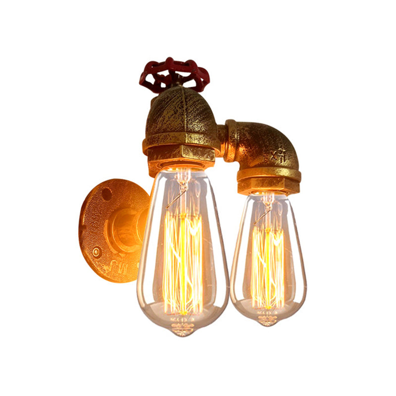 Siopsrl| Curved Pipe Metal Wall Lighting Factory 2 Heads Dining Room Wall Lamp Sconces in Rust with Valve Decoration