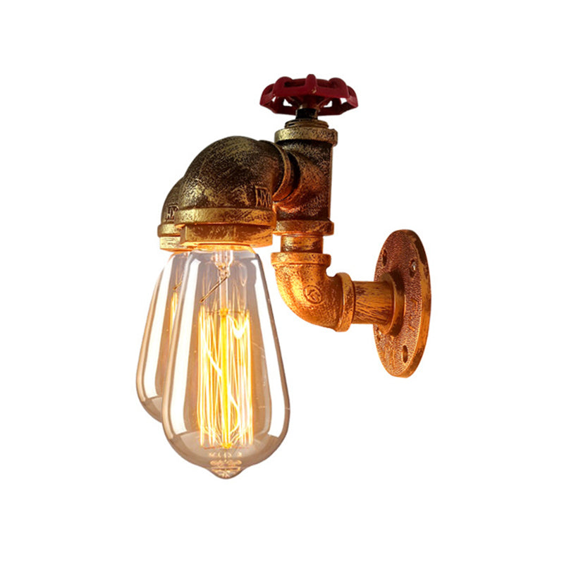 Siopsrl| Curved Pipe Metal Wall Lighting Factory 2 Heads Dining Room Wall Lamp Sconces in Rust with Valve Decoration
