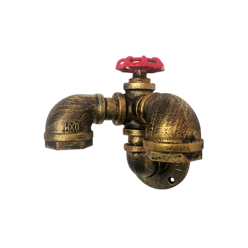 Siopsrl| Curved Pipe Metal Wall Lighting Factory 2 Heads Dining Room Wall Lamp Sconces in Rust with Valve Decoration
