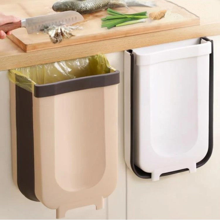 Siopsrl| Foldable Kitchen Cabinet Door Hanging Trash Bin, with Garbage Bag Fixing Strap and Strong Load-bearing Capacity, for Kitchen, Bathroom, Car and More