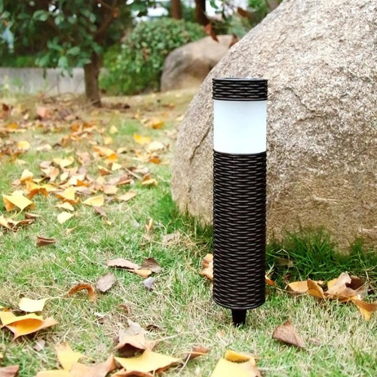 Siopsrl| Outdoor Solar Rattan Cylindrical LED Garden Lawn In-ground Landscape Light