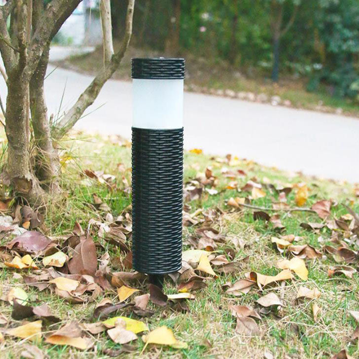 Siopsrl| Outdoor Solar Rattan Cylindrical LED Garden Lawn In-ground Landscape Light